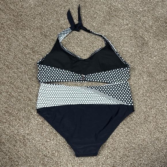Women's Black and White Polka Dot Halter Style Tummy Control Bikini Size XL - Picture 4 of 6